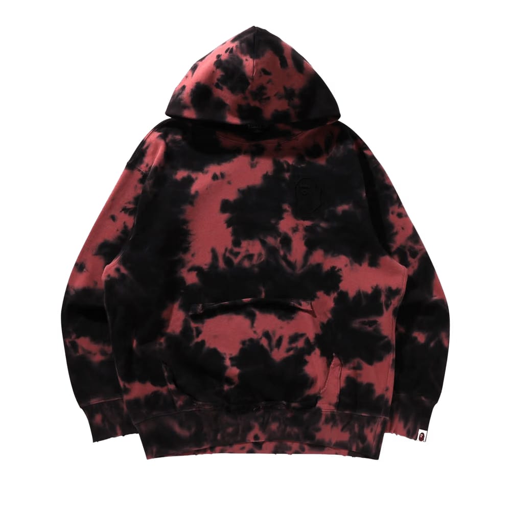 BAPE Destroyed Bleach Logo Relaxed Fit Pullover Hoodie Black