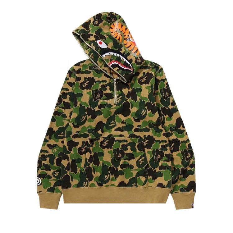 BAPE ABC Camo Shark Half Zip Pullover Hoodie Green