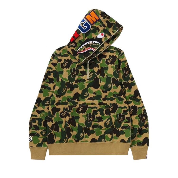 BAPE ABC Camo Shark Half Zip Pullover Hoodie Green