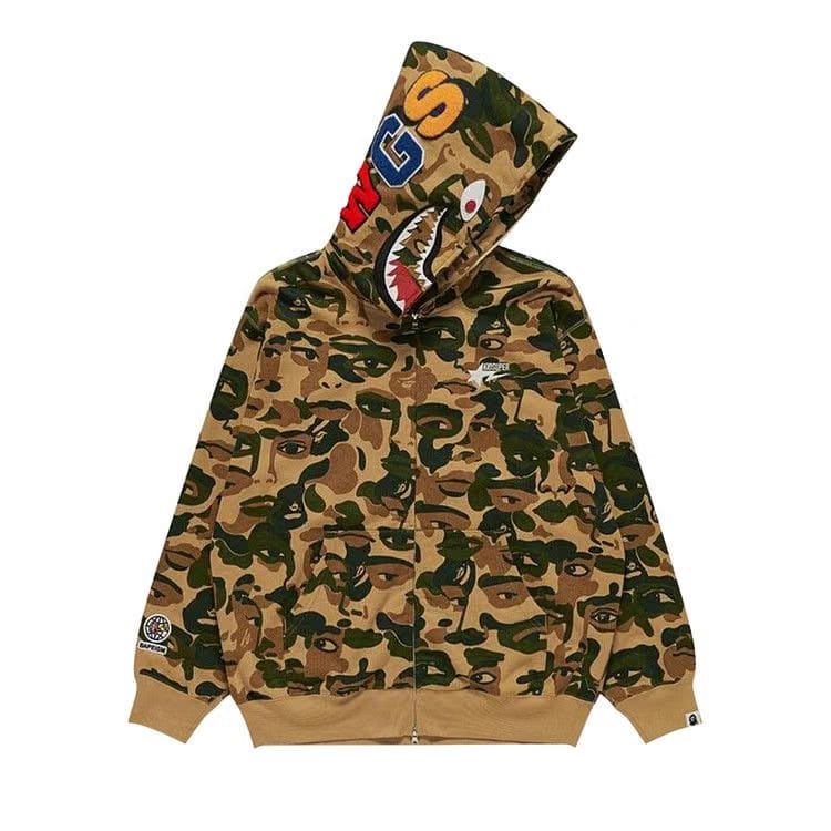 BAPE x KidSuper Camo Shark Full Zip Hoodie Green