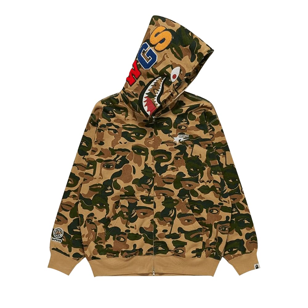 BAPE x KidSuper Camo Shark Full Zip Hoodie Green