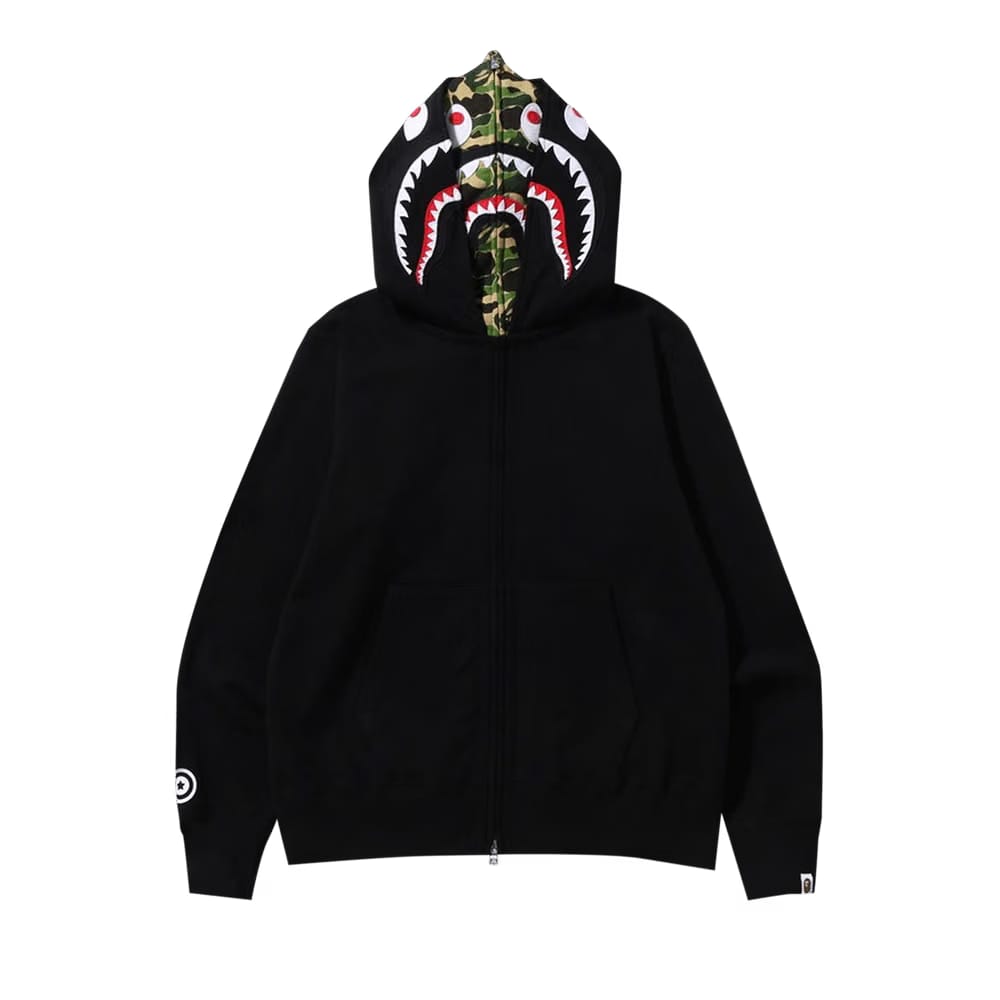BAPE ABC Camo Shark Wide Fit Full Zip Double Hoodie Black