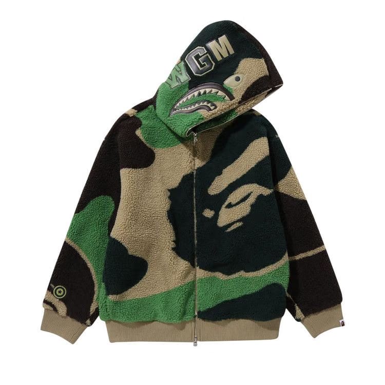 BAPE Mega ABC Camo Shark Boa Hoodie Green