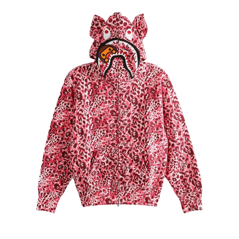 BAPE Wild Leopard Pattern Milo Shark Full Zip Hoodie Pink