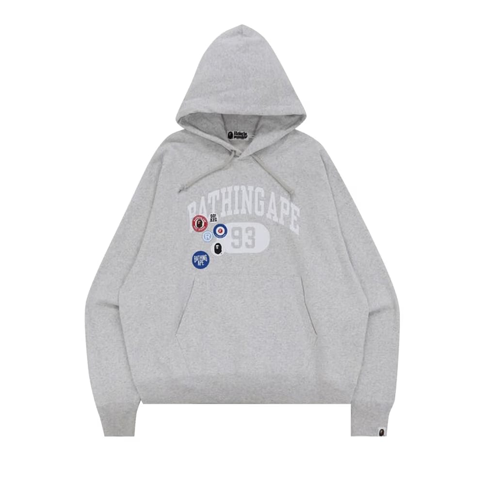 BAPE Badge Motif Loose Fit Pullover Hoodie Grey