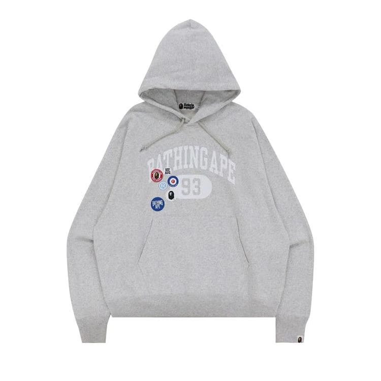 BAPE Badge Motif Loose Fit Pullover Hoodie Grey