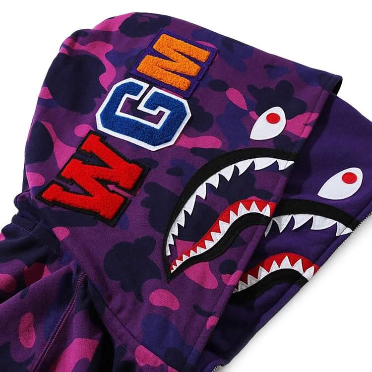 BAPE Color Camo Shark Wide Full Zip Double Hoodie Purple