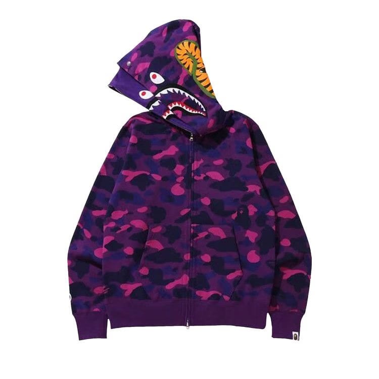 BAPE Color Camo Shark Wide Full Zip Double Hoodie Purple