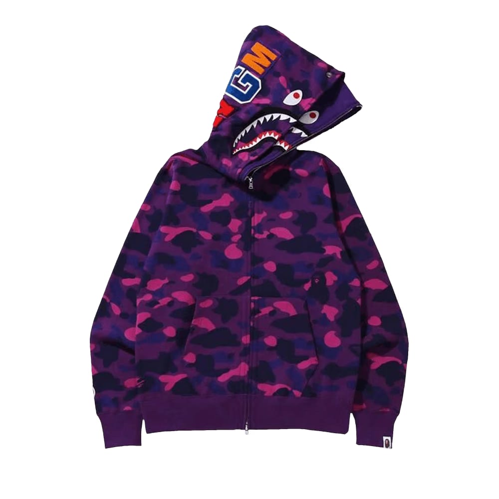 BAPE Color Camo Shark Wide Full Zip Double Hoodie Purple