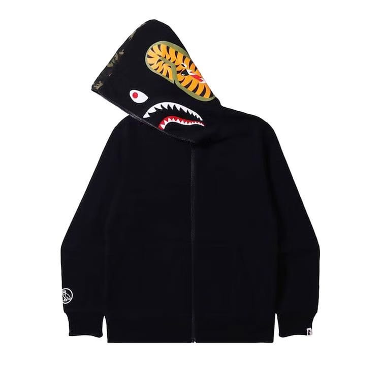 BAPE x OVO Woodland Camo Shark Reversible Full Zip Hoodie Black