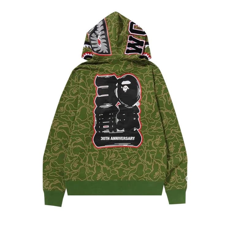 BAPE 30th Anniversary Line Camo Shark Full Zip Hoodie Green