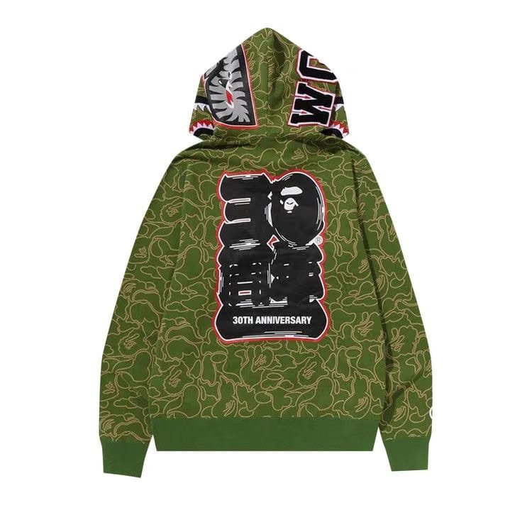 BAPE 30th Anniversary Line Camo Shark Full Zip Hoodie Green
