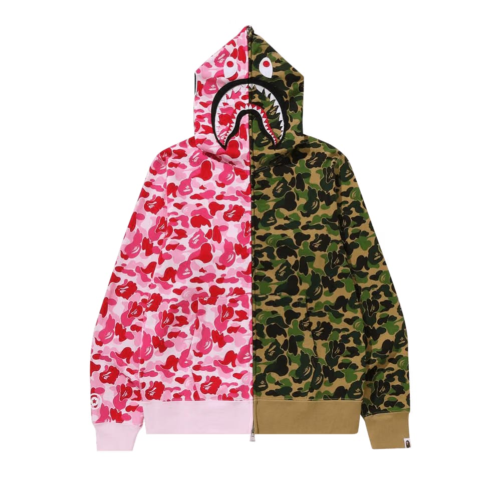 BAPE ABC Camo Crazy Shark Full Zip Hoodie Pink/Green
