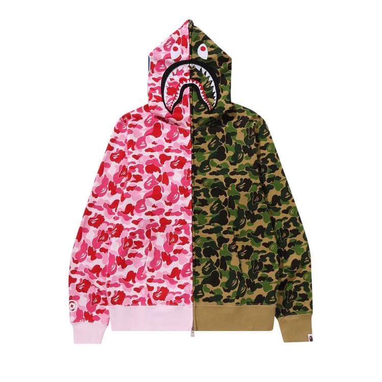 BAPE ABC Camo Crazy Shark Full Zip Hoodie Pink/Green
