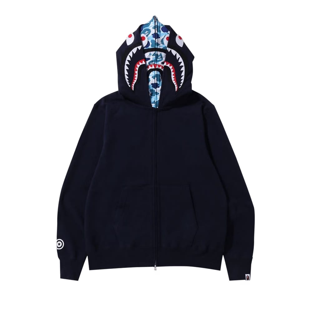 BAPE ABC Camo Shark Wide Fit Full Zip Double Hoodie Navy