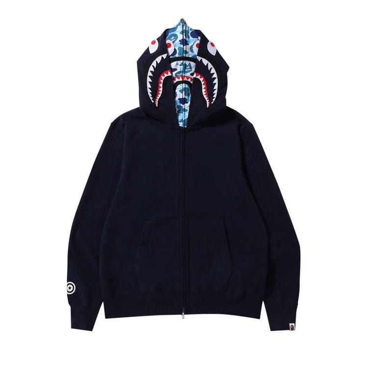 BAPE ABC Camo Shark Wide Fit Full Zip Double Hoodie Navy