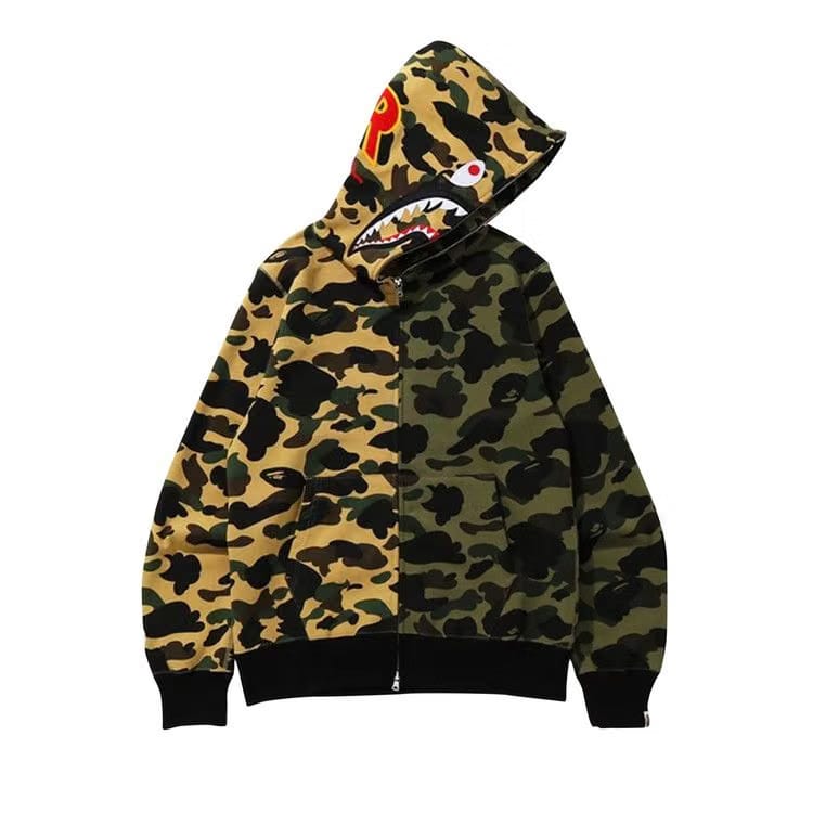 BAPE 1st Camo Half Shark Full Zip Hoodie Green/Yellow