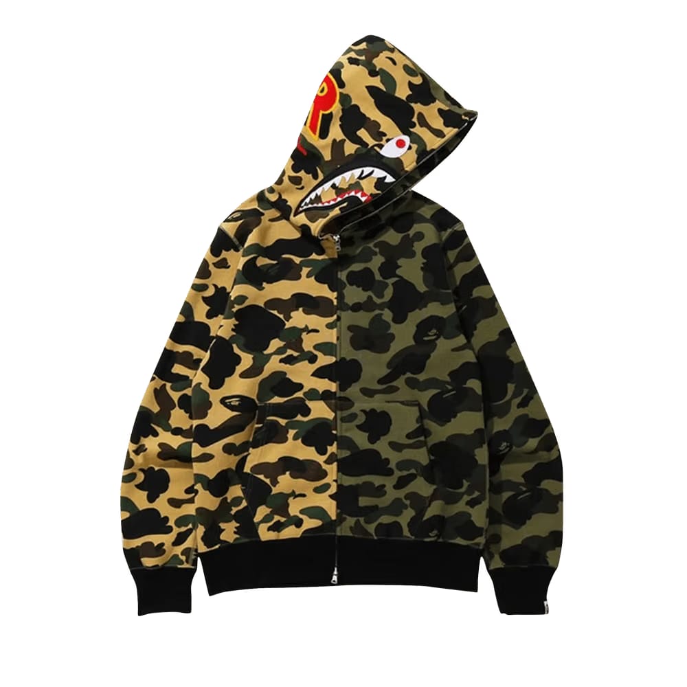 BAPE 1st Camo Half Shark Full Zip Hoodie Green/Yellow