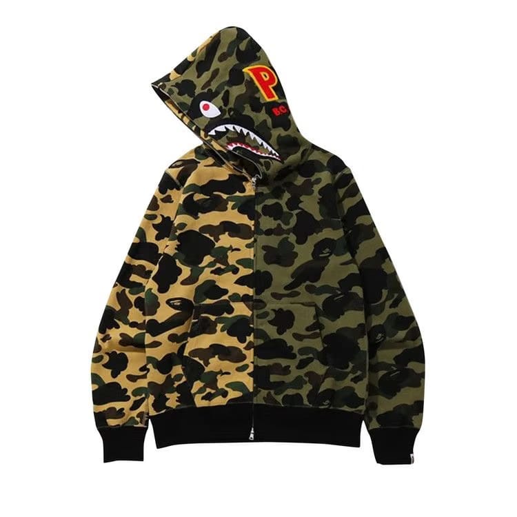 BAPE 1st Camo Half Shark Full Zip Hoodie Green/Yellow