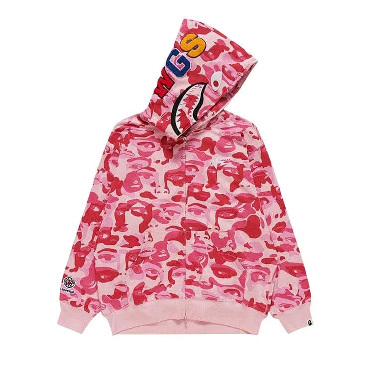 BAPE x KidSuper Camo Shark Full Zip Hoodie Pink