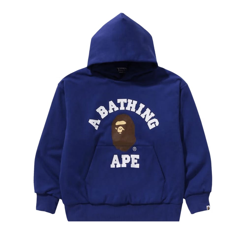 BAPE College Puffy Relaxed Fit Pullover Hoodie Blue