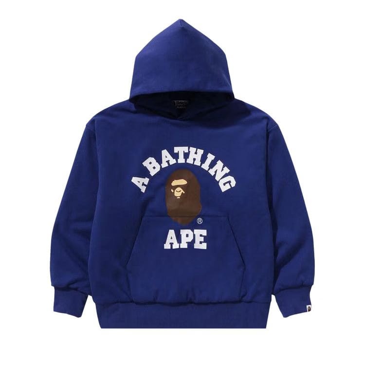 BAPE College Puffy Relaxed Fit Pullover Hoodie Blue
