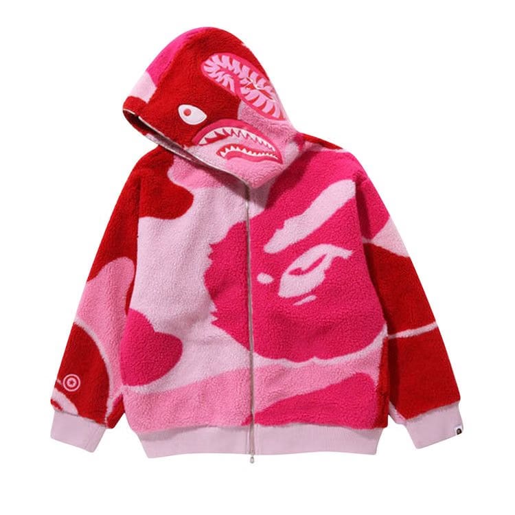 BAPE Mega ABC Camo Shark Boa Hoodie Pink