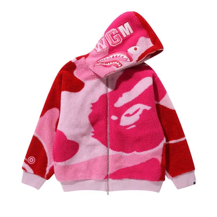 BAPE Mega ABC Camo Shark Boa Hoodie Pink