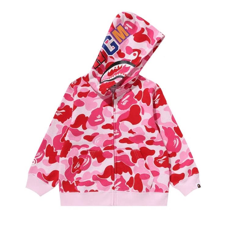 BAPE ABC Camo Shark Half Zip Pullover Hoodie Pink