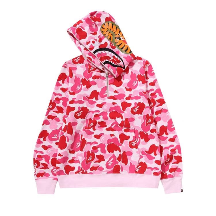 BAPE ABC Camo Shark Half Zip Pullover Hoodie Pink