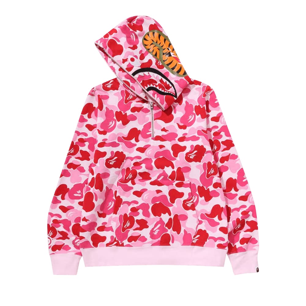 BAPE ABC Camo Shark Half Zip Pullover Hoodie Pink
