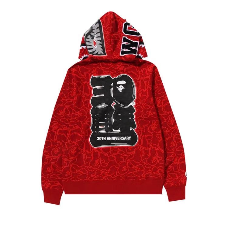 BAPE 30th Anniversary Line Camo Shark Full Zip Hoodie Red