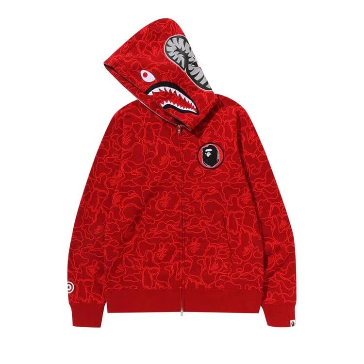 BAPE 30th Anniversary Line Camo Shark Full Zip Hoodie Red