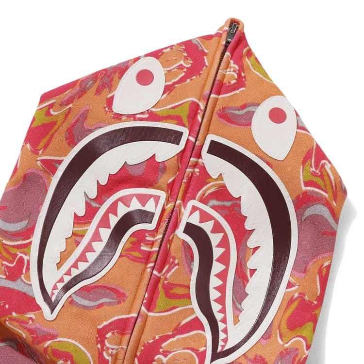 BAPE Marbling Camo Shark Relaxed Fit Full Zip Hoodie Orange