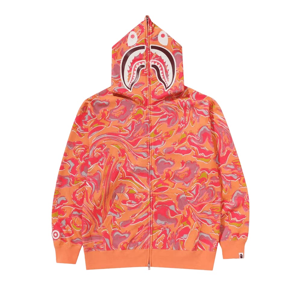 BAPE Marbling Camo Shark Relaxed Fit Full Zip Hoodie Orange
