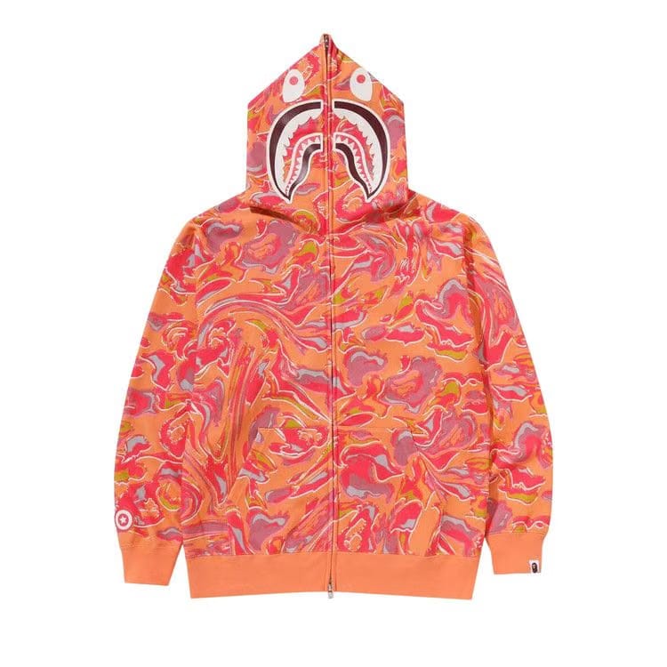 BAPE Marbling Camo Shark Relaxed Fit Full Zip Hoodie Orange