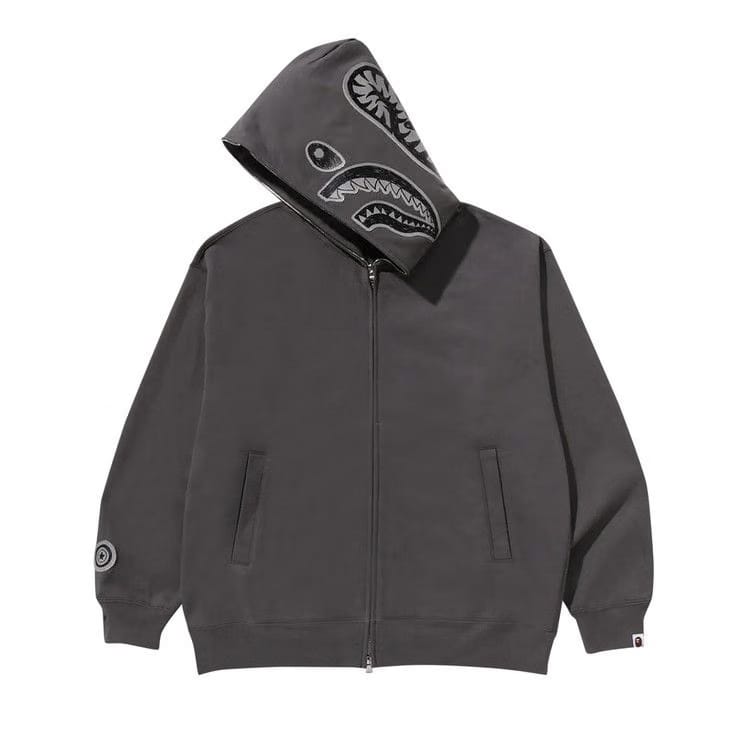 BAPE Hand Drawn Face Relaxed Fit Shark Full Zip Hoodie Grey