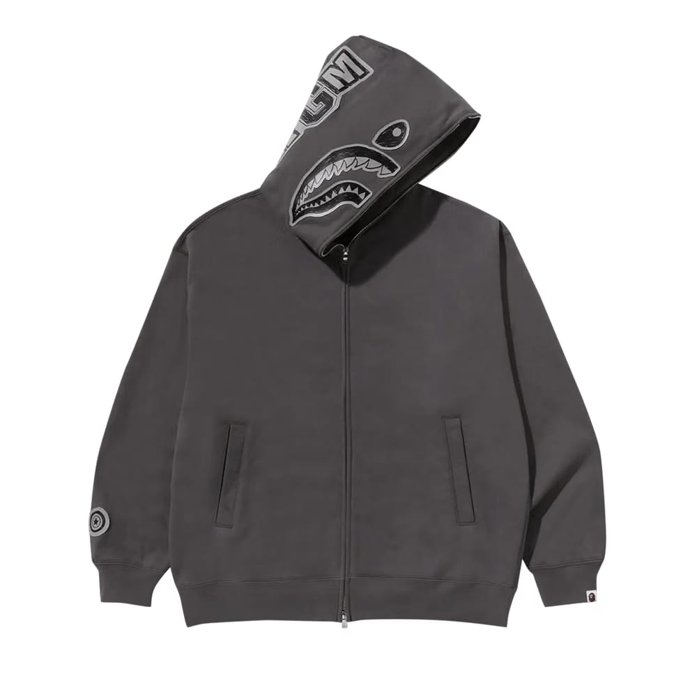 BAPE Hand Drawn Face Relaxed Fit Shark Full Zip Hoodie Grey