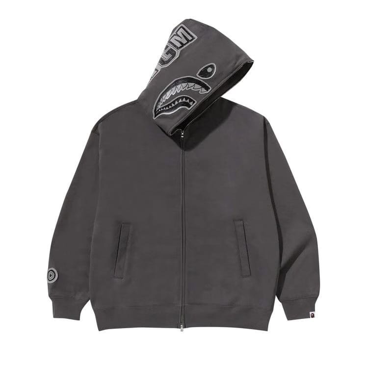 BAPE Hand Drawn Face Relaxed Fit Shark Full Zip Hoodie Grey
