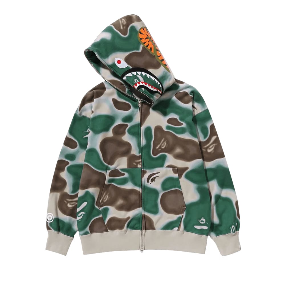 BAPE Liquid Camo Shark Relaxed Fit Full Zip Hoodie Green