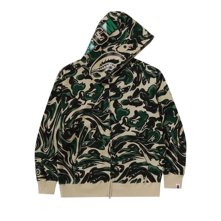 BAPE Marbling Camo Shark Relaxed Fit Full Zip Hoodie Green