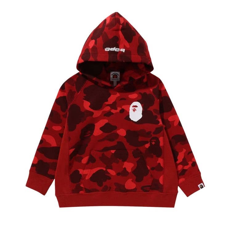 BAPE Kids Color Camo Ape Head Pullover Hoodie Red
