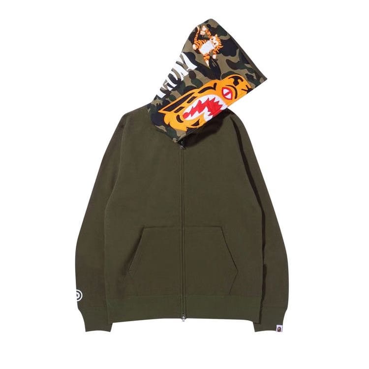 BAPE Tiger Full Zip Hoodie Olive Drab