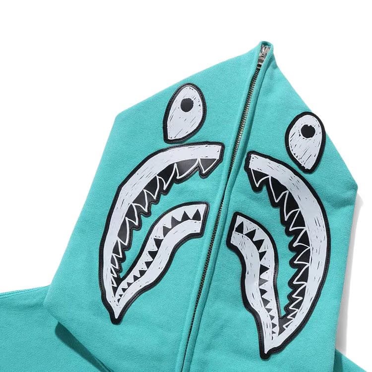BAPE Hand Drawn Face Relaxed Fit Shark Full Zip Hoodie Sax