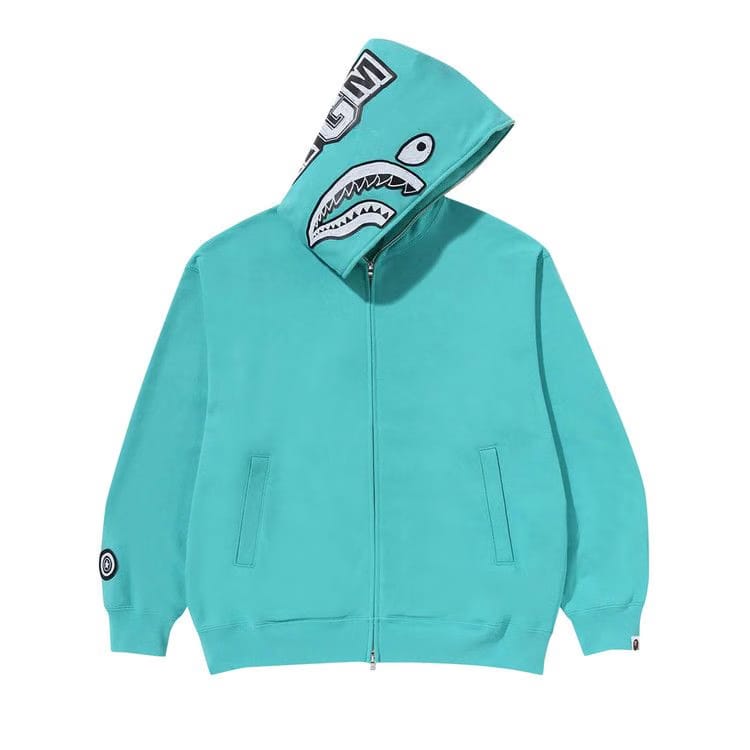 BAPE Hand Drawn Face Relaxed Fit Shark Full Zip Hoodie Sax