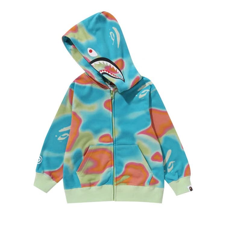 BAPE Kids Liquid Camo Shark Zip Hoodie Green
