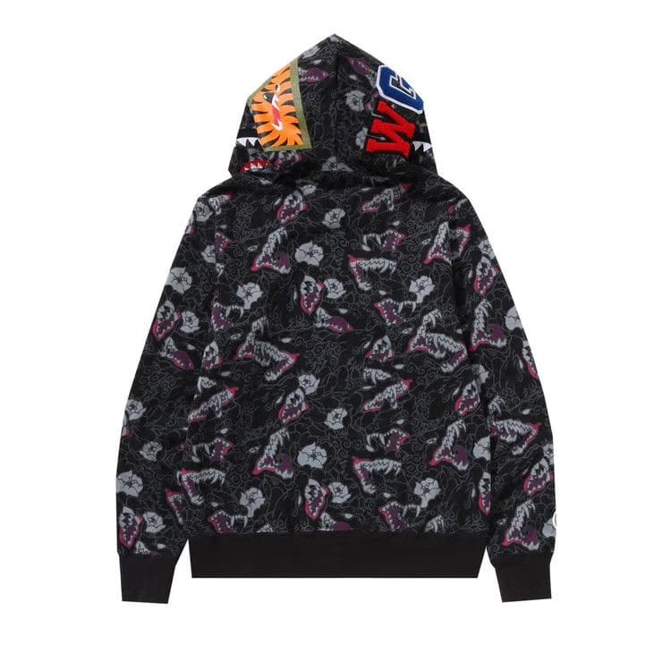 BAPE Japanese Tattoo Camo Shark Full Zip Hoodie Black