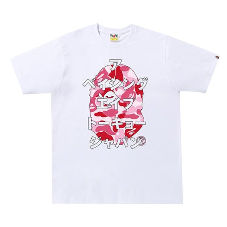 BAPE ABC Camo Japanese Letters T-Shirt White/Pink