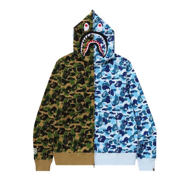 BAPE ABC Camo Crazy Shark Full Zip Hoodie Green/Blue