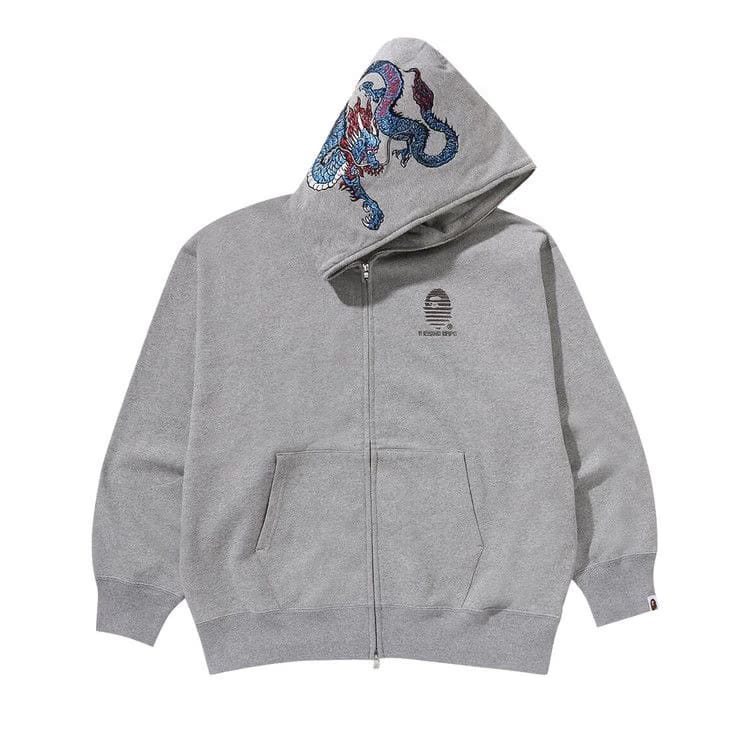 BAPE Tiger And Dragon Relaxed Fit Full Zip Hoodie Grey